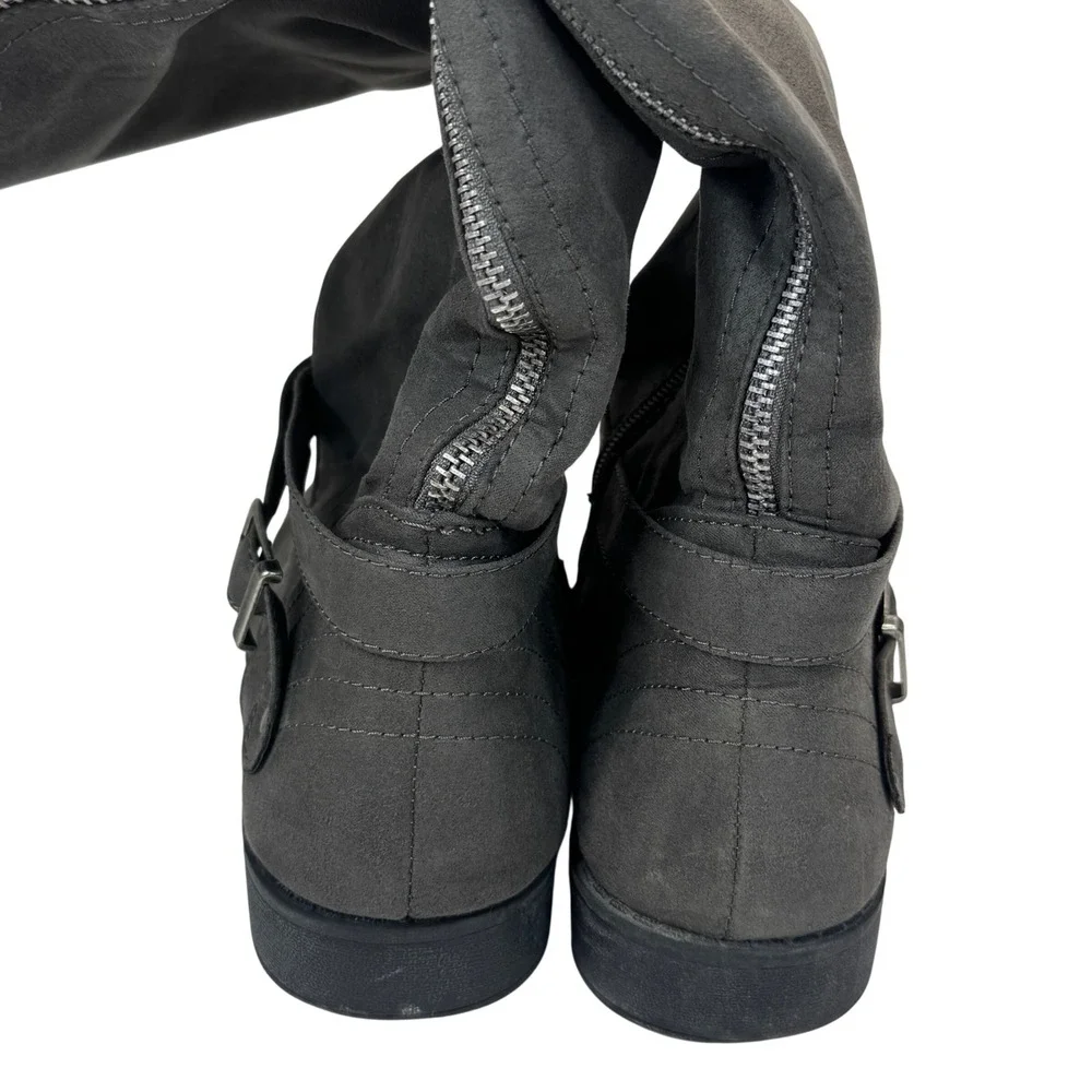 JustFab‎ Carmona Over The Knee Boots Faux Suede Grey Moto Buckle Women 10 Riding